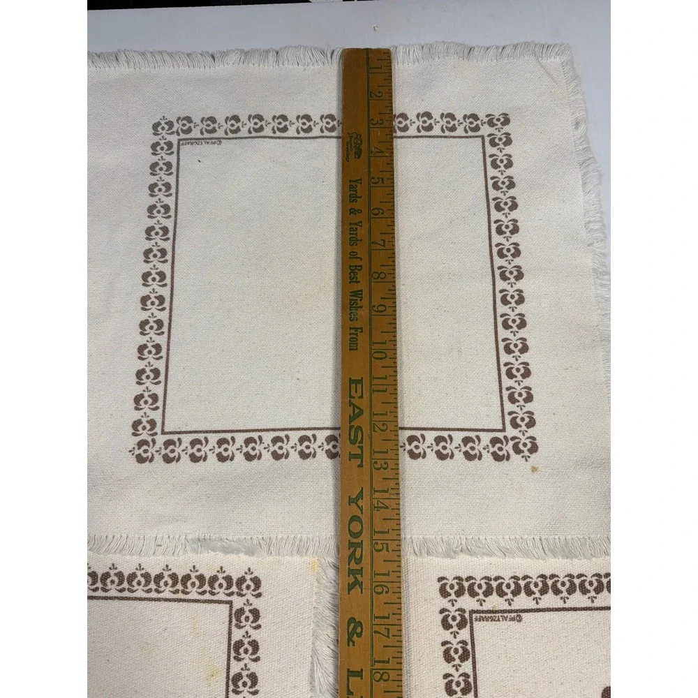 VTG Pfaltzgraff Village Placemats Brown Cream Floral Fringed Farmhouse Set of 5